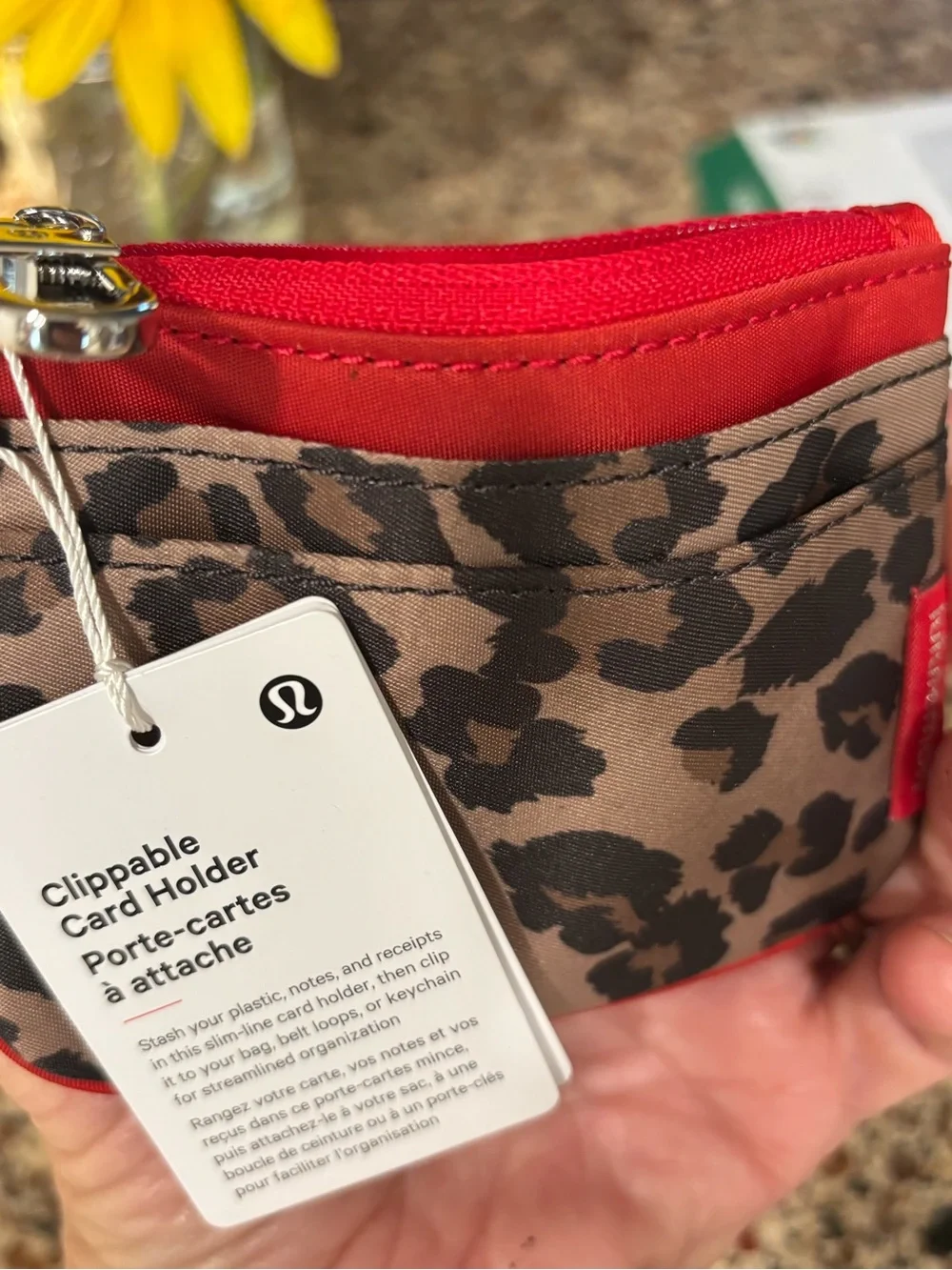 lululemon athletica Leopard Print Red Zip Wallet Clippable Card Holder NWT